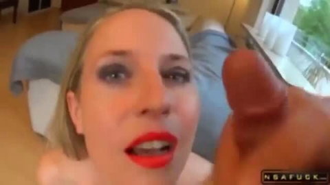 Hot blonde German MILF POV closeup of cock at her lips