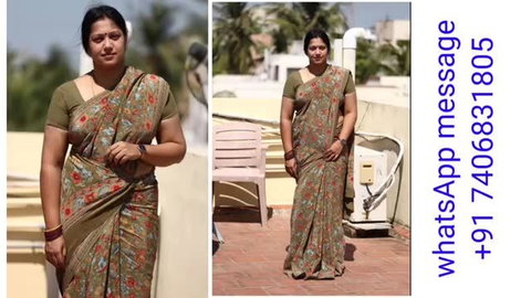 Curvy Indian MILF in printed saree poses seductively