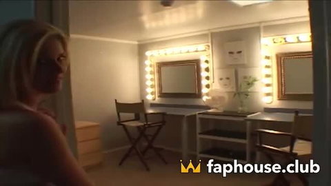 Horny big ass blond in dressing room, nude tease for cash