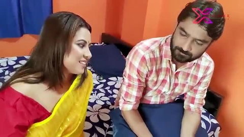 Hot Indian MILF in saree with man on bed, steamy adult preview