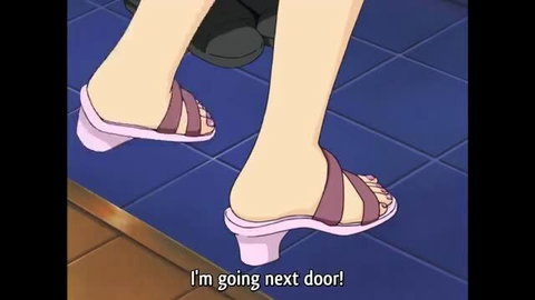 Anime girl in pink wedge sandals walks away, JAV teacher tease