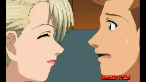 Blonde secretary seduces nervous boss in close-up anime hentai scene