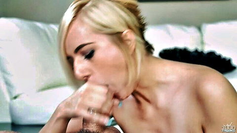 Kate England giving deep blowjob to cock in close-up oral scene