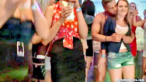 Group of sexy women partying with muscular guy at wild sex party