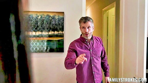 Eliza Ibarra as stepdaughter talks with stepdad in purple shirt, no door rule tease