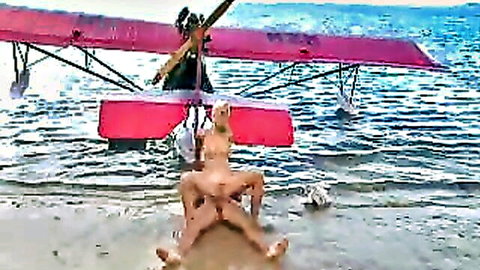 Caylian Curtis hardcore outdoor sex by red seaplane on beach