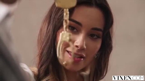 Aria Lee with dripping cum on face in Vixen scene