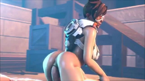 Tracer from Overwatch bent over in tight suit, huge ass view