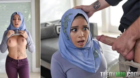 Aaliyah Hadid in hijab shocked by big cock, tits out, Petite Jewish slut