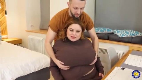 Anna Katz voluptuous brunette hugged from behind by lover