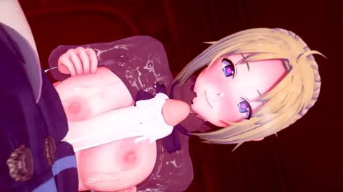Blonde anime girl Zenith Greyrat titfucks rough cock in steamy POV