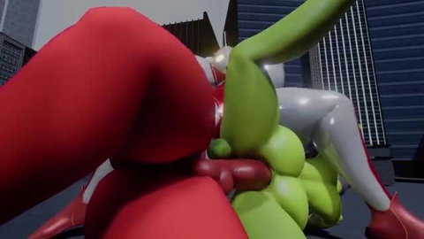 Sirkemetnsfw Ultra Mommy red suit fucked by green alien cocks in city
