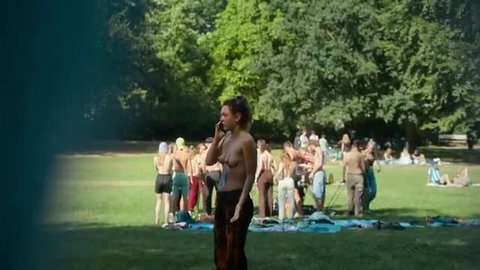 Valerie Stoll topless with Franziska Brandmeier at nude park gathering