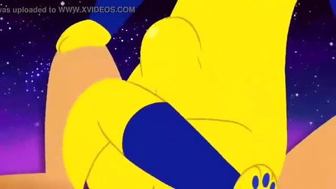 Ankha Egyptian cat goddess in seductive furry pose, yellow fur tits exposed