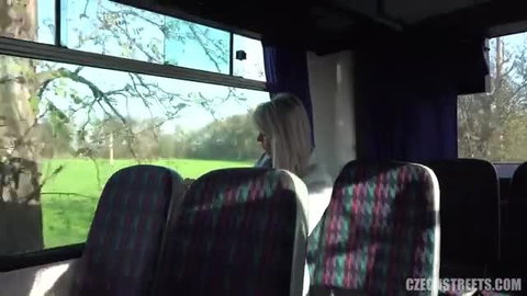 Czech Streets Lucie blonde on bus seat in public flashing tease