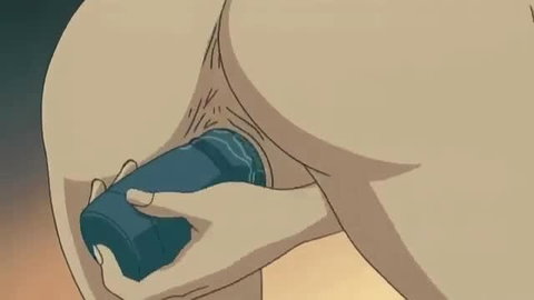 Anime hentai girl using blue remote vibrator on huge ass pussy closeup