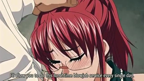 Redhead anime teacher Ayano-Sensei lunch blowjob service closeup