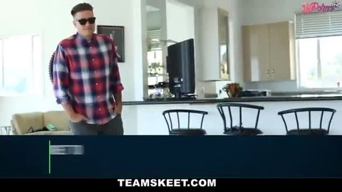 Blonde guy in plaid shirt and shades stands ready to pound inviting woman
