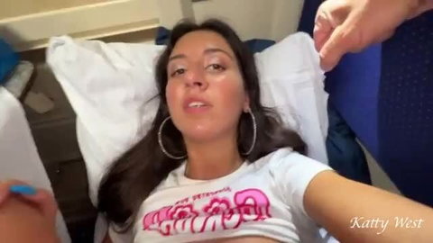 Katty West lying on bed in tight crop top, POV amateur tease