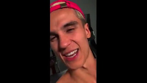 Hot shirtless guy with red cap smirks closeup in taboo stepson vid