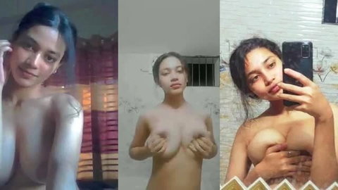 Stunning Indian Desi girl topless teasing huge tits in hookup selfies