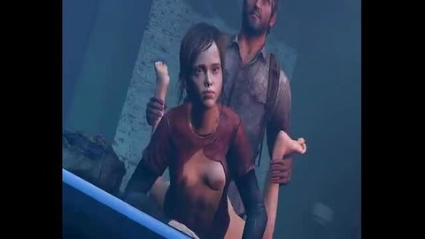 Ellie from The Last of Us nude with man groping her small tits in dark room