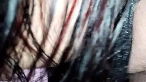 Closeup of hot babe's dyed hair and skin in steamy amateur blowjob thumbnail