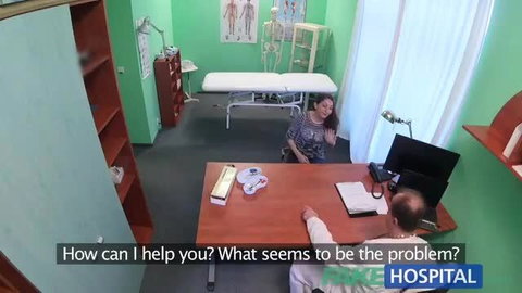 Fake Hospital doctor examines busty brunette patient in clinic