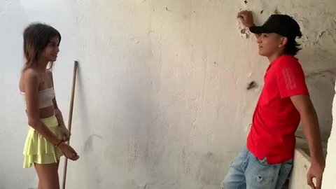 Hot Venezuelan teen stepsis in mini skirt teases stepbro in secret homemade POV