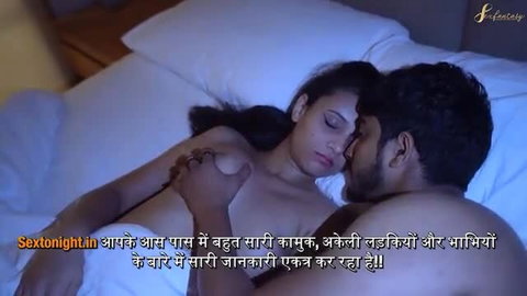 Indian couple cuddling nude in bed, desperate girlfriend's midnight hunger