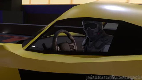 TurboRenegade masked driver in yellow race car cockpit