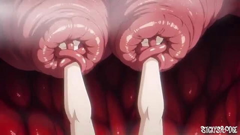 Tentacle hentai closeup: pink fleshy tendrils sucking white cocks with sticky fluids