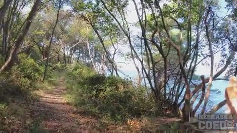 Teen hotties Kristina & Melonie on sunny coastal trail hike