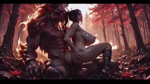 Lulu from Final Fantasy X fucked by fiery werewolf beastman, nude big tits