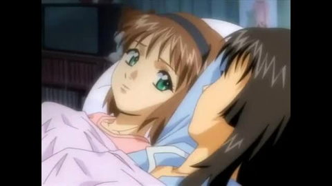 Anime hentai sisters Ai Shimai lying in bed, close embrace, softcore tease