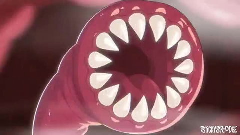 Animated red tentacle monster gaping maw in StickySpoodge hentai Tenta time vol.1