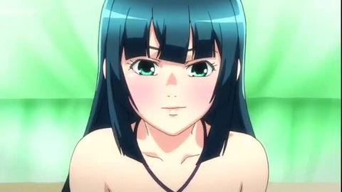 Anime girl with teal hair blushing nude closeup from Natsuyasumi vol.3 hentai