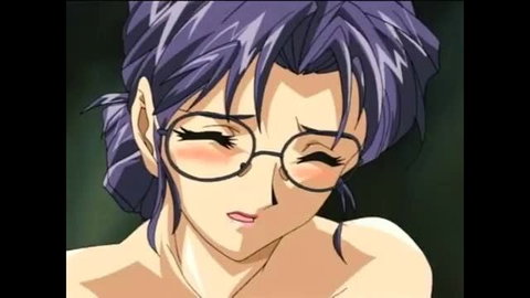 Purple-haired anime glasses girl flushed aroused face closeup in Shusaku Replay vol. 3