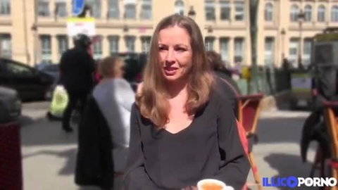 Lusty MILF Melanie smiling outdoors before anal train ride