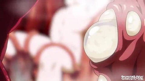 StickySpoodge Tenta Time vol.1 ep1: girl groped by red tentacles bulging pussy
