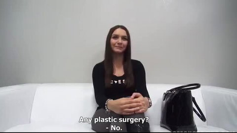 Sexy brunette denies plastic surgery in Czech Casting interview