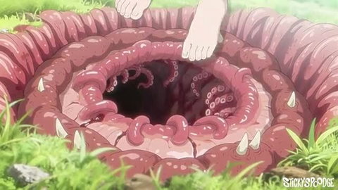 Anime girl foot teasing giant tentacle monster pussy hole in StickySpoodge Tenta time
