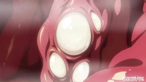 Tentacle hentai closeup: pink slimy pussy stuffed with white eggs