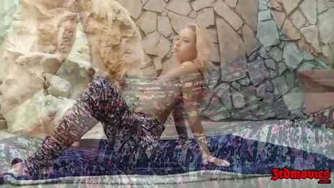 Yoga Babe Goldie teases in printed leggings, topless pose