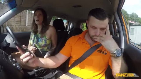 Ava Austen flashes tits to Max Deeds in learner car driving lesson