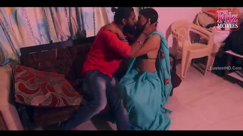 Indian Hot Babe in saree passionately kissing man, erotic embrace