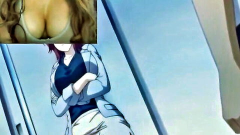 Hentai teacher redhead in school uniform with big tits, blonde cleavage inset