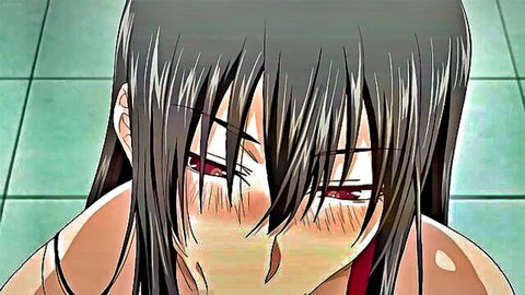 Seductive anime succubus with red eyes and flushed face in hentai