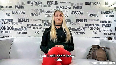 Tereza S attractive blonde amateur in casting interview smiling