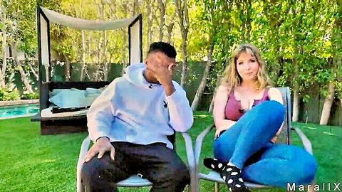 Lena Paul with BBC stud in casual outdoor tease, blonde curvy beauty
